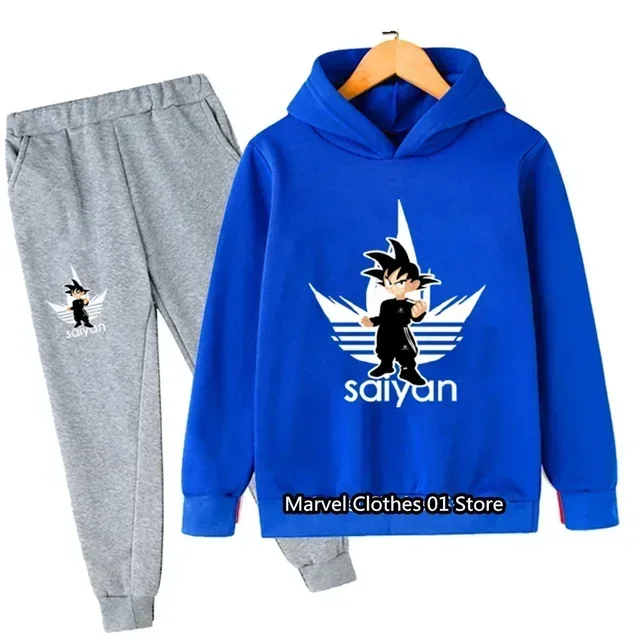 thumbnail image 1 of Conjunto de sudadera y pantalones con capucha para niños, 2 piezas, ropa de abrigo de Anime Goku, regalo para niños, 1 of 5