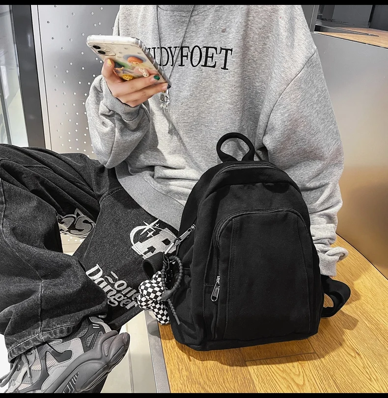 DCIMOR New Canvas Women Backpack Female Solid Color Multifunction Small Backpacks Girl Cool Travel Bag Mini Schoolbag Cute Packs