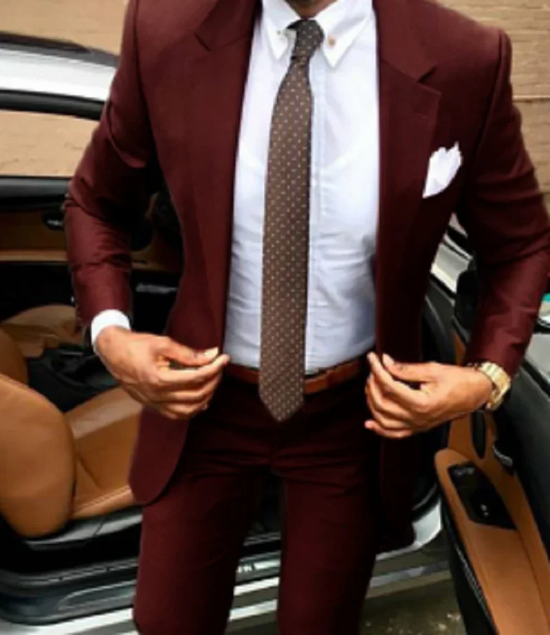 Casual gentleman burgundy wedding groom suit clothing Hamiage Terno Masculino slim man suits