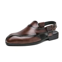 Sandales en cuir véritable pour hommes, chaussures décontractées pour bord de mer, intérieur et extérieur, utilisation pour les touristes, chaussures plates d'été, nouvelle tendance de créateur 6