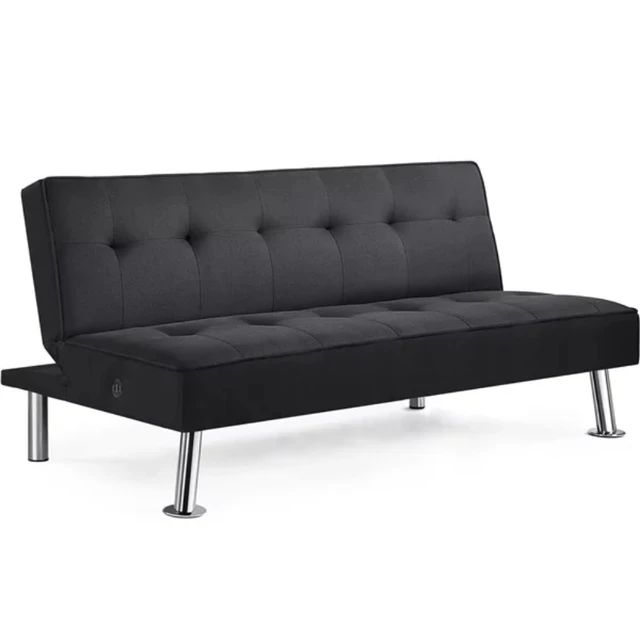 Sofa Cama Convertible Ajustable Tamaño Completo Para Sala Poliester Futon  Gray 