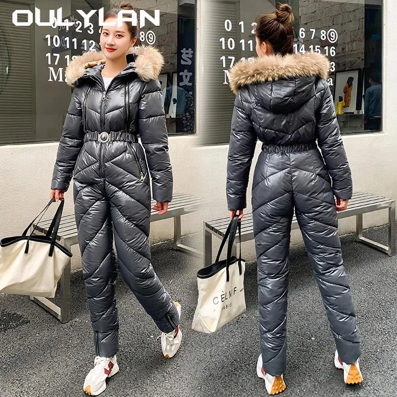 

Women's Sport Snowsuit Female Skiing Suits 2024 One Piece NEW Ski Waterproof Snowboard Overalls Women Hooded Ski Suit