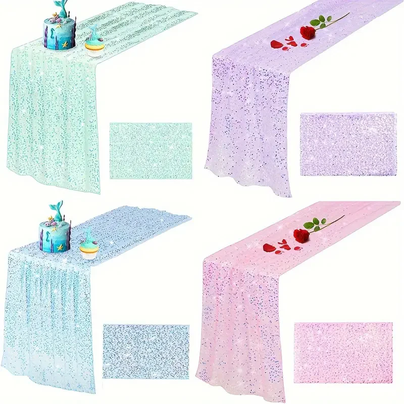 Iridescent Sequin Table Runner – Glittery Mermaid-Inspired Decor
