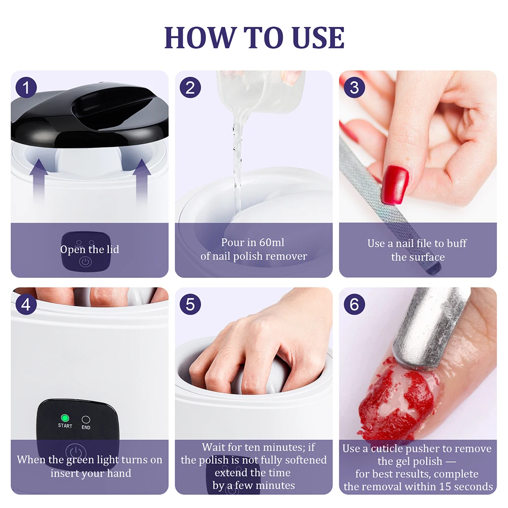 Electric Nail Polish Removal Machine Nail Polish Soaking Bowl Steam 5-Finger Inner Liner Steamer Heating UV Gel Remover Soak