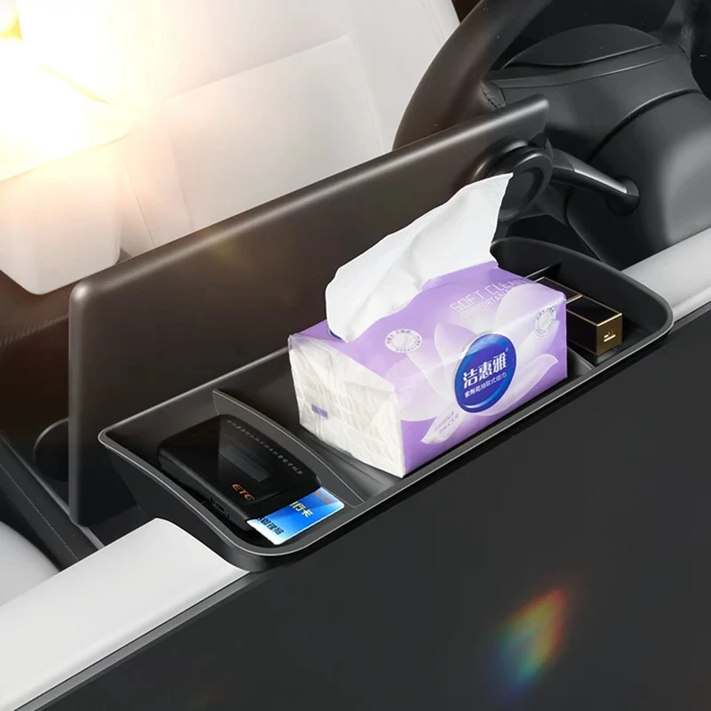 For Tesla Model 3 Y Screen Rear Storage Box Hidden Srorage Tray TPE Tissue Box Organizer Tray New Upgrade Interior Accessories