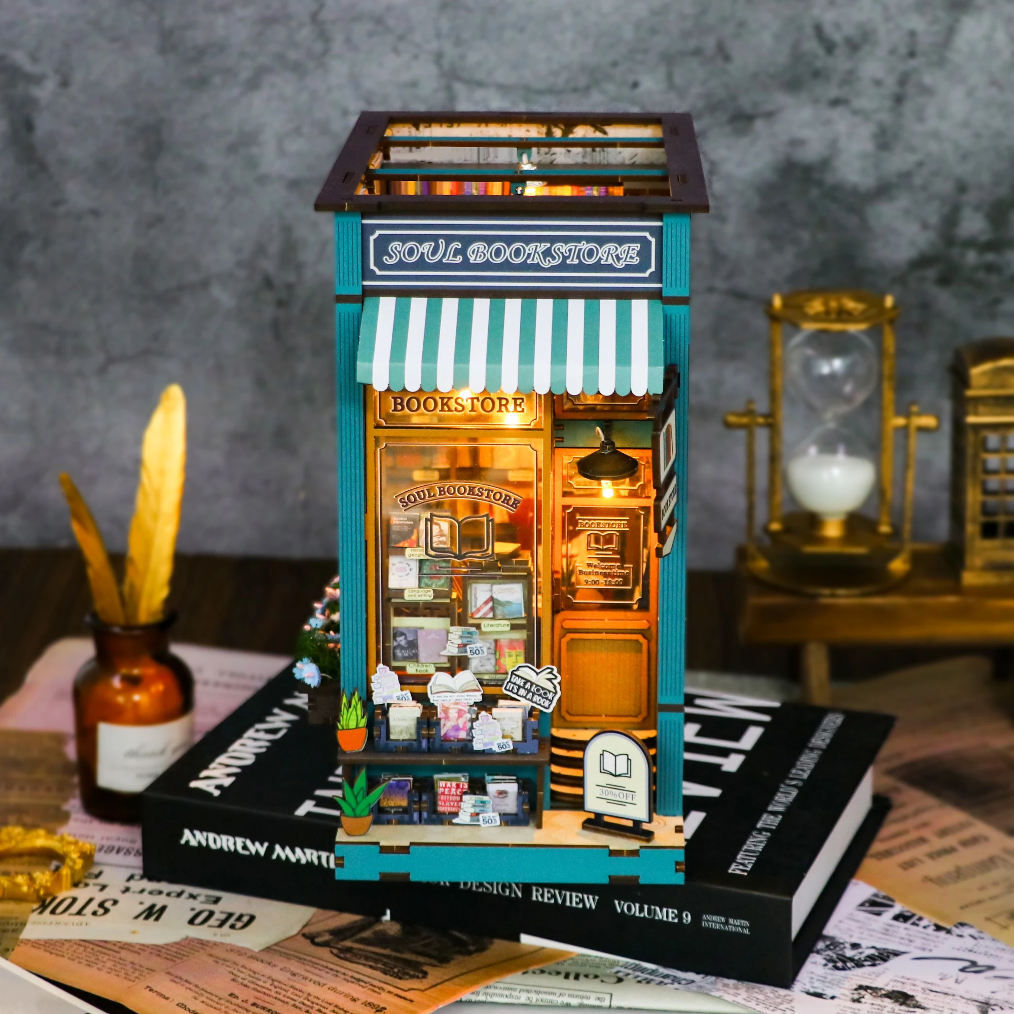 DIY Wooden Book Nook: Miniature Soul Bookstore Bookshelf Bookends Kit