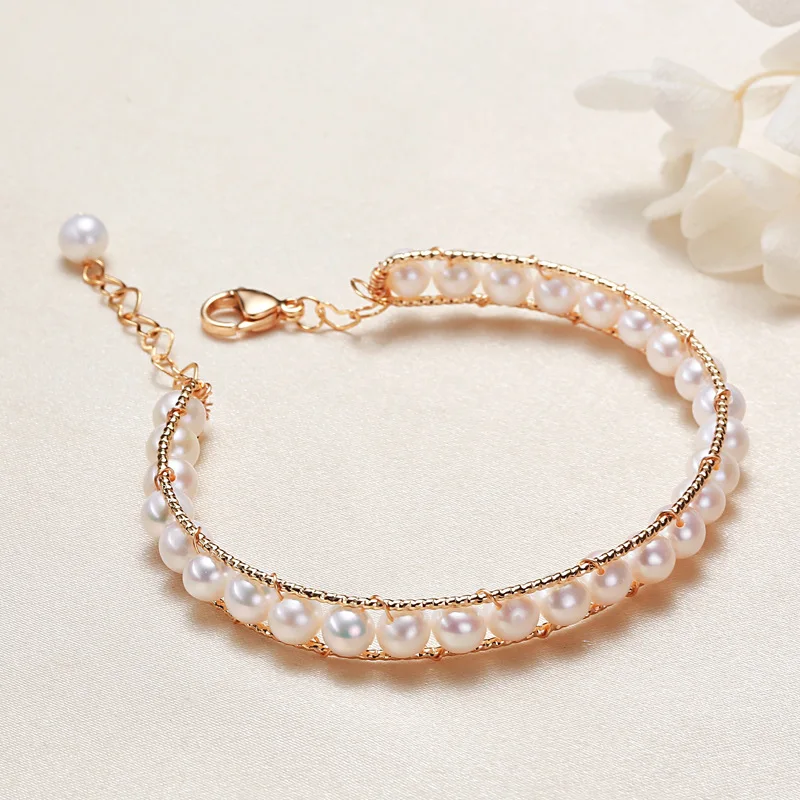 VOBIPY 5,5–6 mm natürliches Süßwasserperlen-Armband für Damen, doppellagiges, verstellbares Armband, elegantes tägliches Schmuckgeschenk, 17 cm + 4 cm – Detail 7
