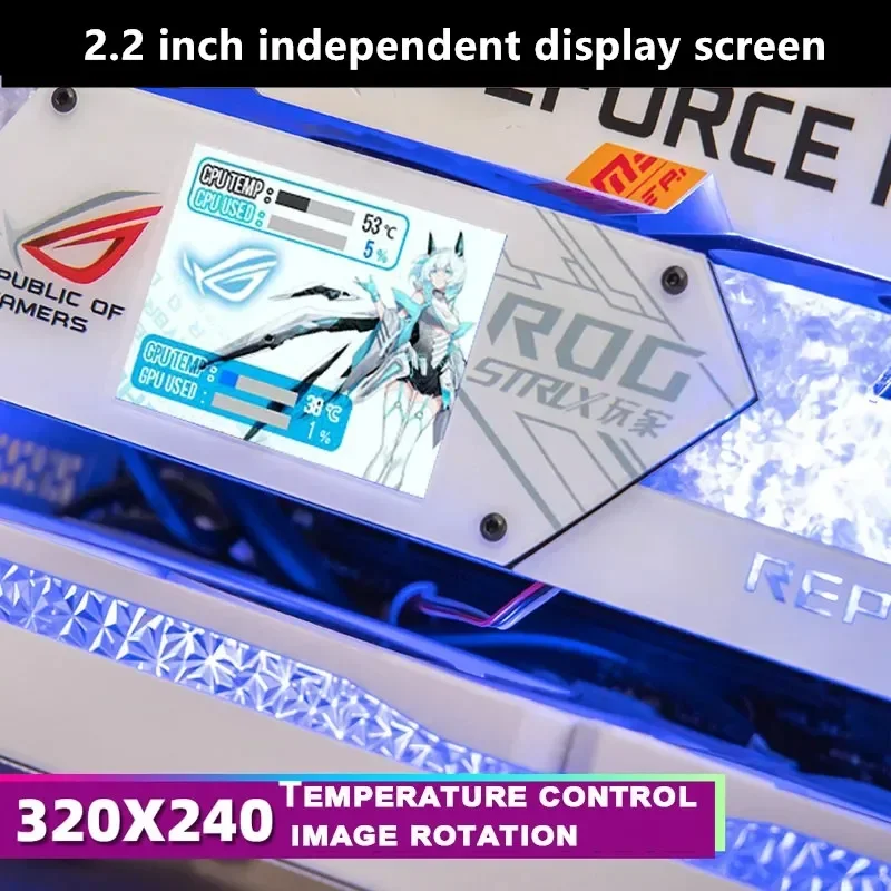 Suporte Rgb Vga para pc Gaming Suporte Gpu 2.2 Ips Lcd Display Detecção de Temperatura Suporte de Vídeo Rog Aura Sync - Imagem 2