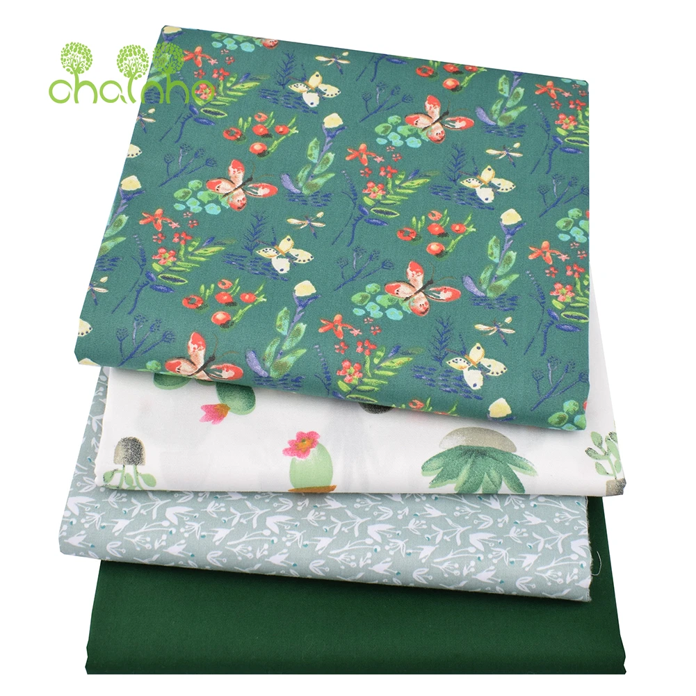 Chainho,Green Floral Series,Printed Twill Cotton Fabric,For DIY Quilting Sewing Baby&Child's Sheet,Pillow,Home Textiles Material