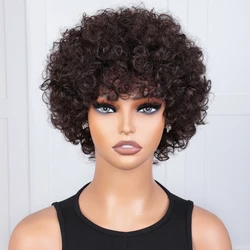 Sleek Brazilian Jerry Curl Nature Human Hair Wigs Brown 2# 4# Short Machine Made Remy Human Hair Wigs For Black Women