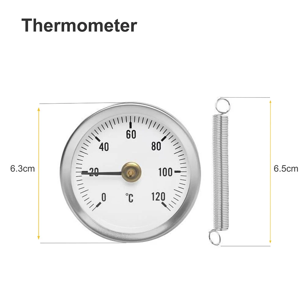 Grill Thermometer 1PC 0-120℃ Pipeline Thermometer 6.3*6.3*1cm Stainless Steel Clamp-On Tube Spring Thermometer For Home Industrial Fireplace Stove