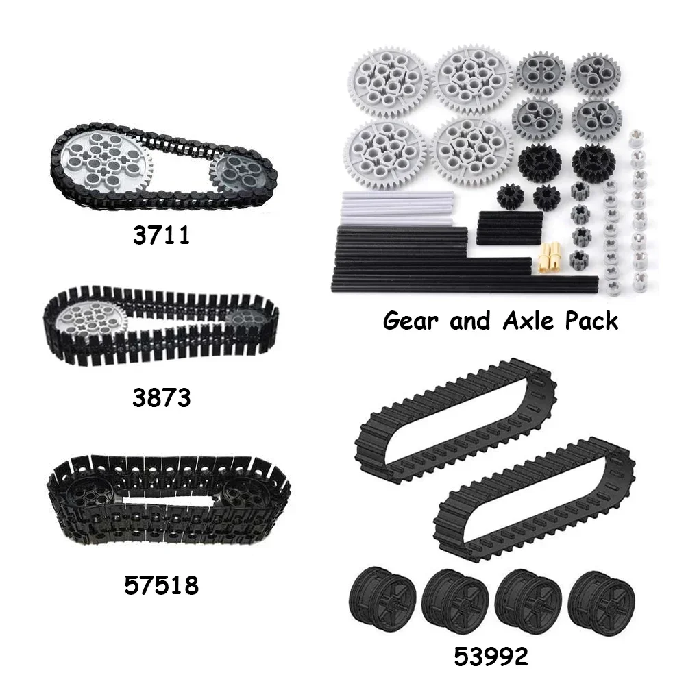 Legoeds-compatible Technical Tracks and Wheels Pack Gears and Axle Set Tank Chain Crawler For 3711 3873 57518 88323 15379 14696 technical tracks and wheels set