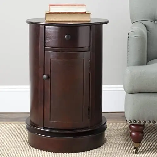 

Homes Collection Tabitha Dark Cherry Oval Swivel Storage End Table Commercial rice cooker cup Drawer cabinet storage for clothe