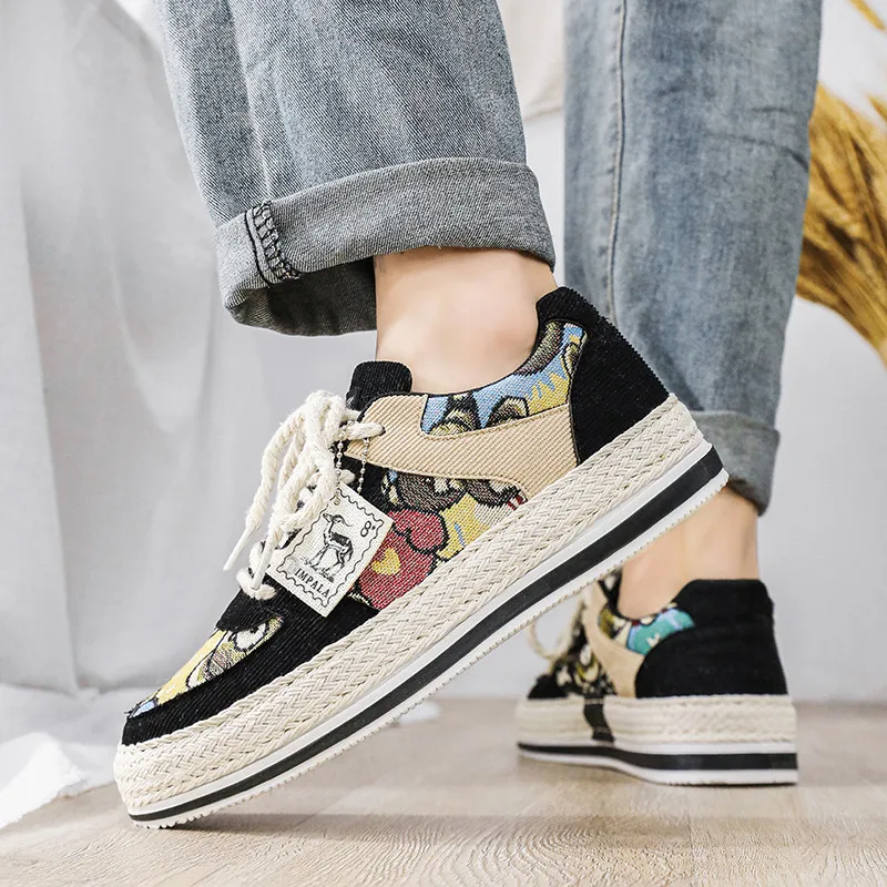 2025 Spring New Embroidery Men's Fisherman Shoes Comfortable Breathable Casual Shoes For Men Low Top Flat Skateboard Shoes Male 6