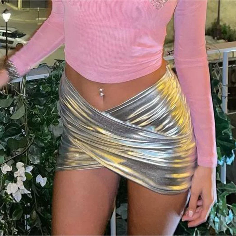 

Bright Fashion 2023 High Waist PU Skirts Shorts for Women Sexy Clubwear Leather Casual Slimming Pencil Skirt Summer T448