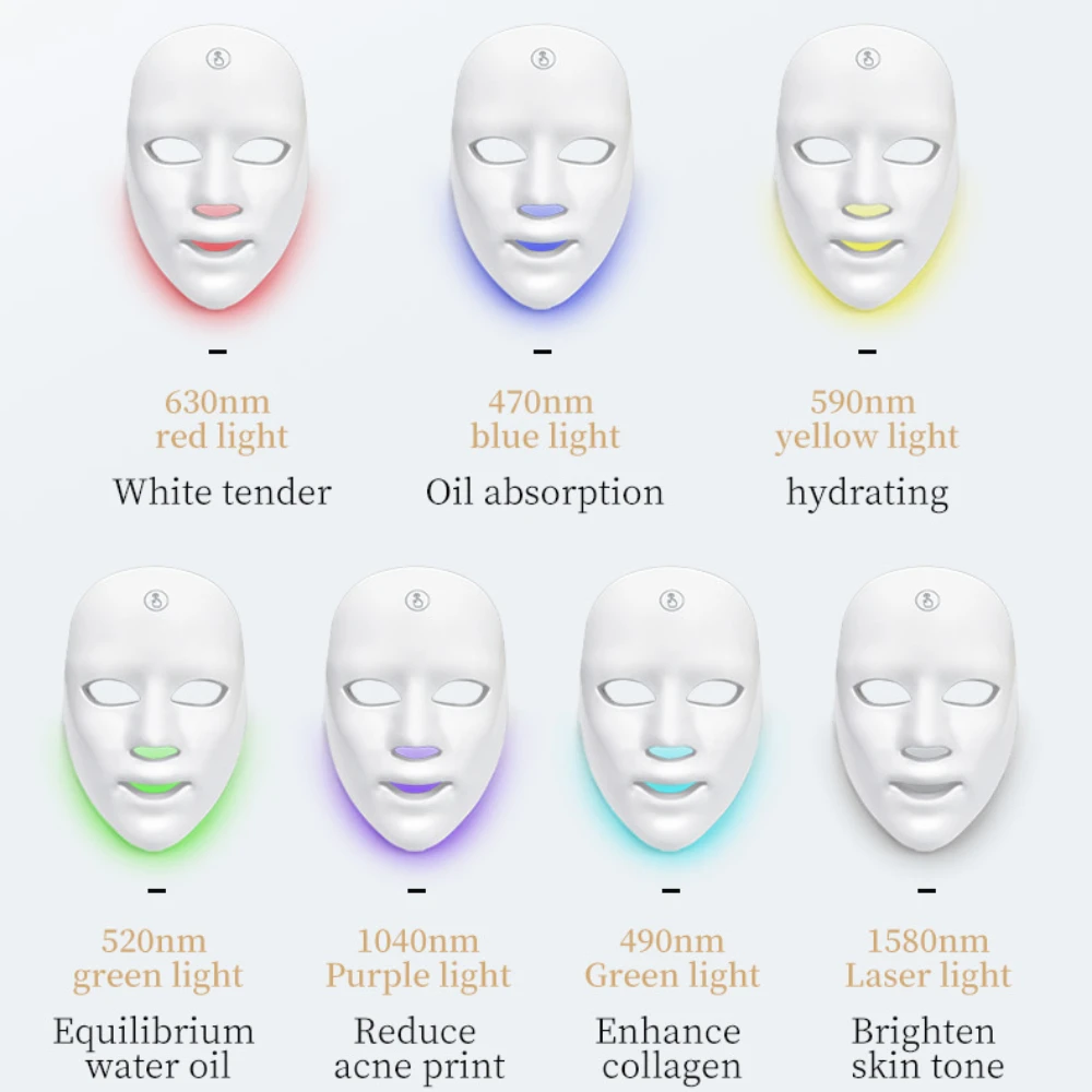Rechargeable LED Mask Skin Care Home Use Red Light Therapy Photon Devices 7 Colours LED Light Therapy Face Beauty Facial Devices led facial mask
