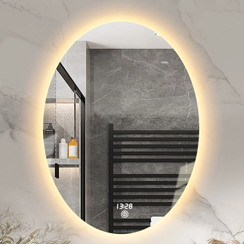 

LED Backlit Bathroom Mirror Make Up Smart Oval Wall Mounted Mirror With Led Light Touch Control Espejo Bano Decorative Wall