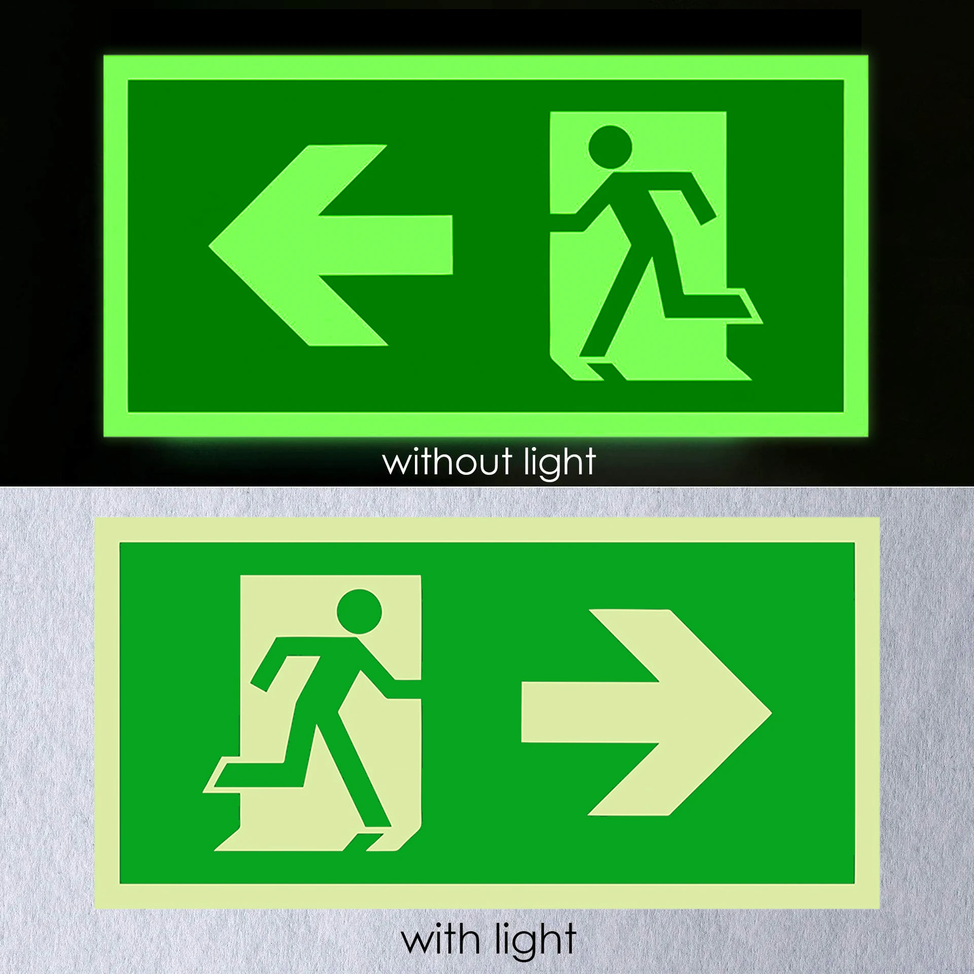 1Pcs 6*12inch Luminous Escape Direction Guide Sign, Safety Exit Emergency Passage Sign, Glow-In-The-Dark Evacuation Entrance Safety Sign, Emergency Label Sticker