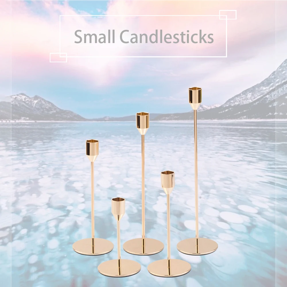 Description Picture 2 of itemMetal Small Candle Holder, Table Mini Candlestick for Wedding, Home Decoration Accessories, Black and Gold, 2 PCs/Set, 3 PCs/Set