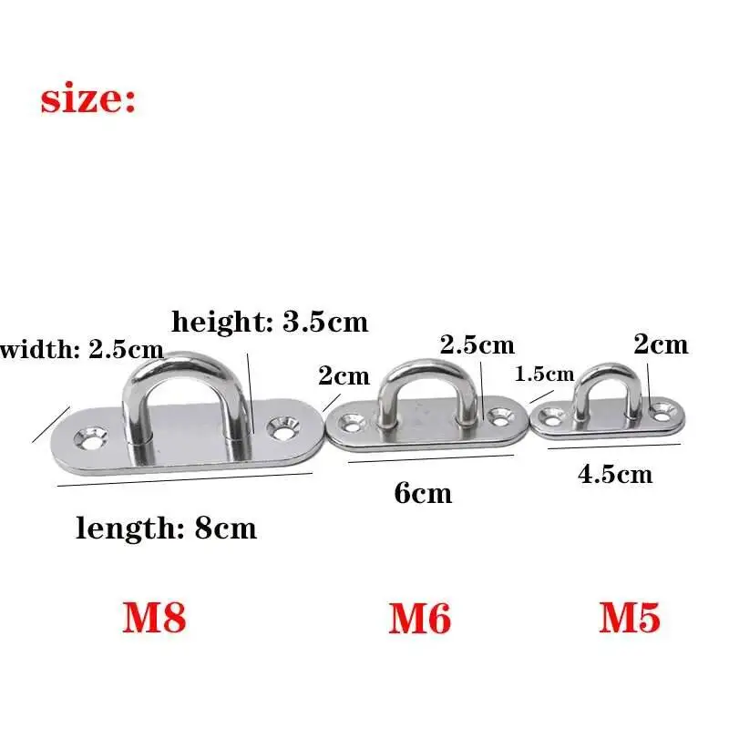 304-M6 M5 M8 Oval Eye Board Deck Buckle Staple Boat Shade Sail Mounting Fastening Set 1PCS 304 Marine Grade Stainless Steel