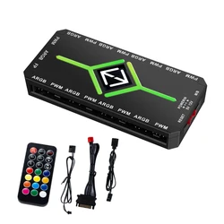 RGB Fan Hub Splitter with PWM Control and Smart Remote (Black A)