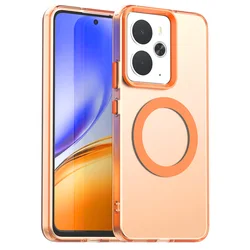 Magnetic Wireless Charging Case with Candy Colors and Transparent Back Shell for Realme 14 5G (Orange)