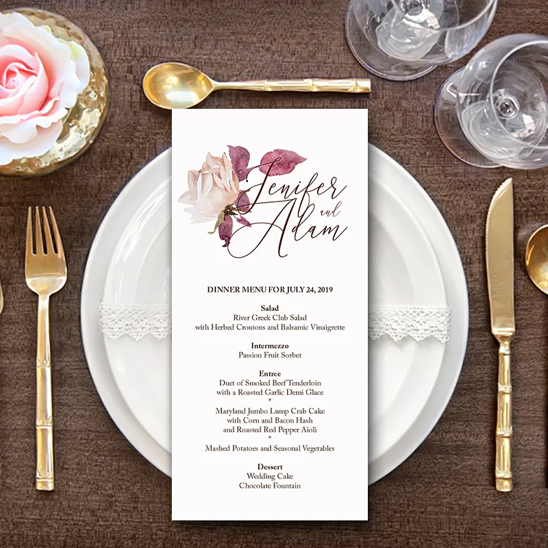 

free shipping table card Custom Logo personalized Wedding Menu Cards company dinner party program thank you gift card for guests