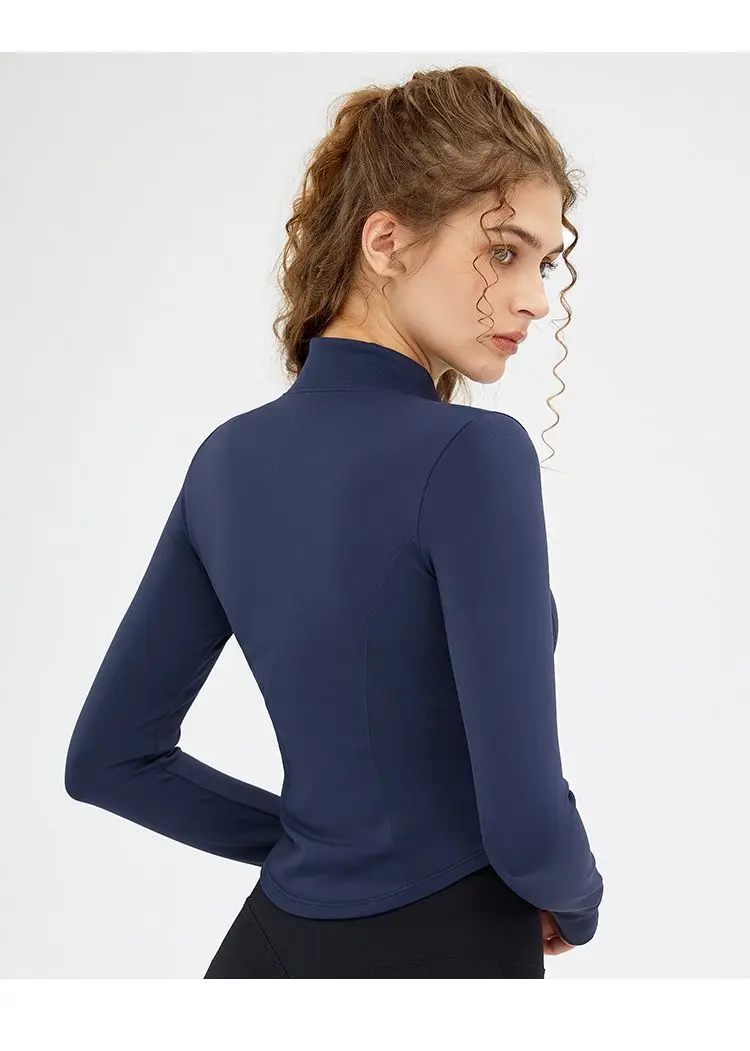 Spring Autumn Women Yoga Top Casual Sports Short Coat Stand Collar Run Quick Dry Simple Slim Fit Finger Cuff Design Slim