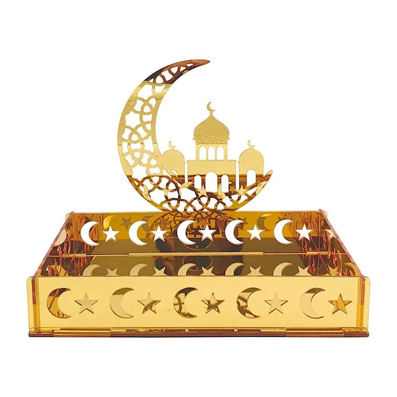 

Wholesale Eid Mubarak Food Tray Acrylic Cutlery Tray Ramadan Decoration Eid Serving Tray Home Islamic Muslim Party Decor supplie