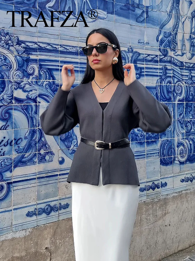 TRAFZA 2024 Autumn Slim Skirts Sets Wine Red Solid V-Neck Long Sleeve Cardigan+ A Line Mini Skirts Mujer Roupas Casual Street 2