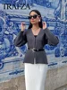 TRAFZA 2024 Autumn Slim Skirts Sets Wine Red Solid V-Neck Long Sleeve Cardigan+ A Line Mini Skirts Mujer Roupas Casual Street 2