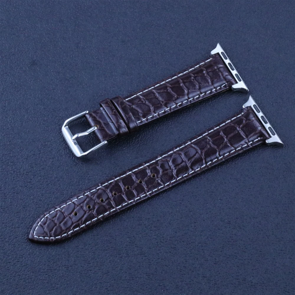 Genuine Leather Steel buckle Crocodile Pattern Watch strap for Apple Watch iwatch series7 6 5/4/3/2/1 38 40 41 mm 42 44 45mm