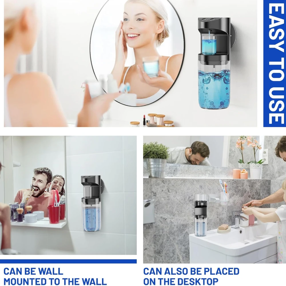 Mouthwash Dispenser Automatic 550ML Mouthwash Dispenser for Bathroom Waterproof Refillable Mouth Wash Dispensers with 2 Cups images - 6