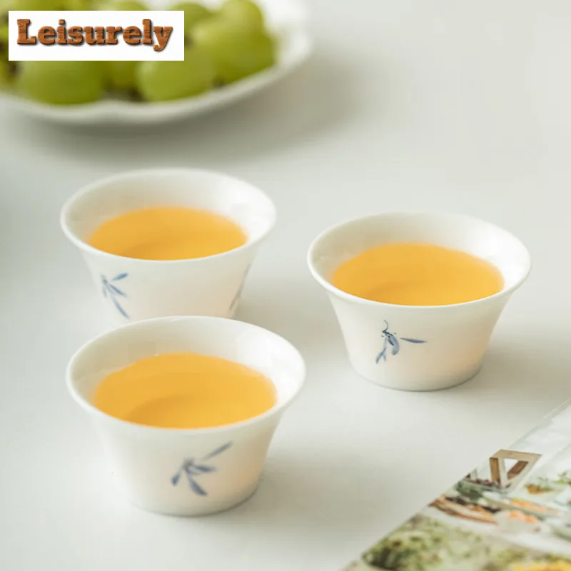 Hand Drawn Butterfly Orchid Tea Set Kit Zen 1 Bowl 3 Cups Tea Maker Tea Set Portable Trave Leather Handbag Chinese Tea Set Gift