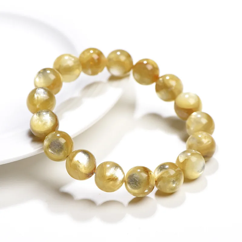 

Natural Gold Lepidolite Kunzite Mica Bracelet Bangle Clear Round Beads Brazil Women Men Big Size 12mm 13mm 14mm 15mm AAAAAA