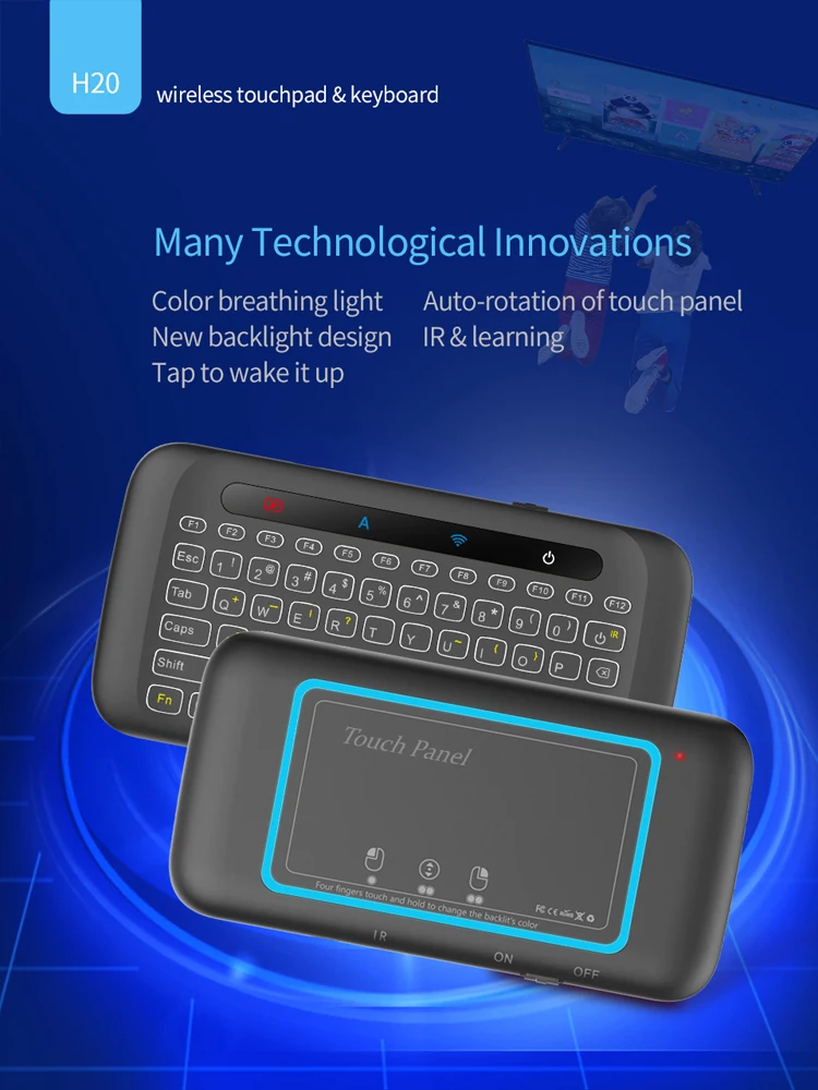 Touch Screen Air Mouse Backlight Keyboard Colorful LED Touchpad Keyboard Wireless Adjustable Brightness with USB Dongle Receiver