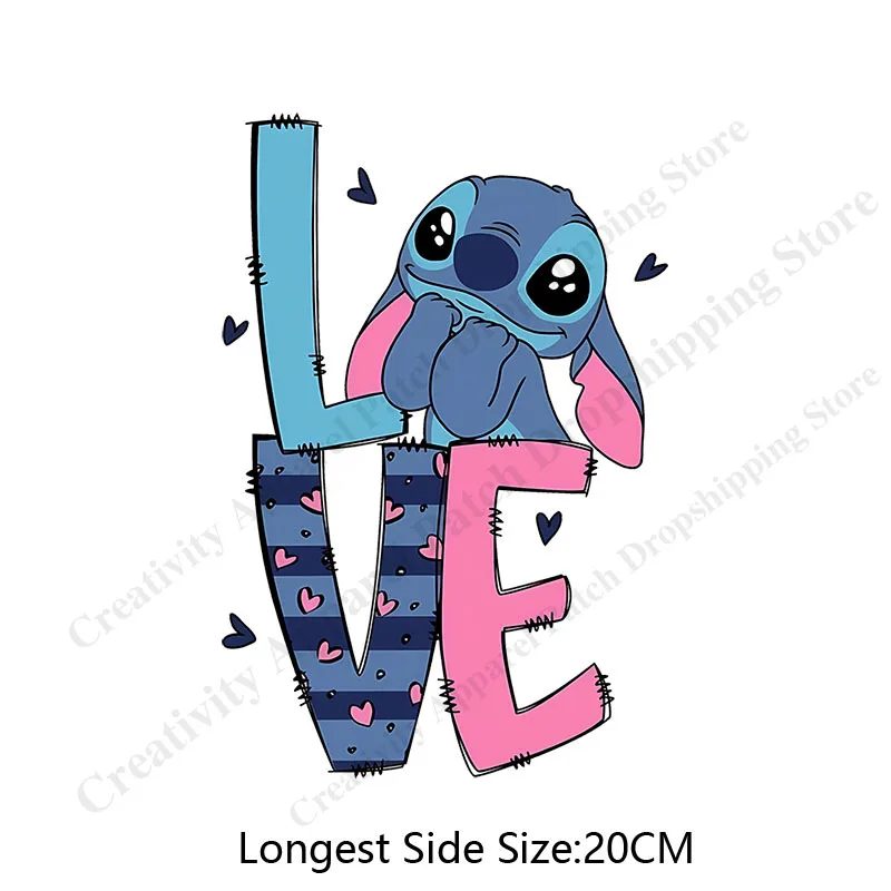 Clothing Patches Cartoon Lilo &Stitch Patches for Clothing on Women's Hoodies Printing Patch Heat Transfer Stickers Clothes Applique Gift