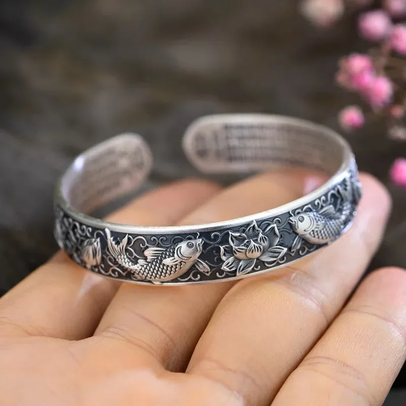 

Женский винтажный браслет из тайского серебра, ширина 12 мм
