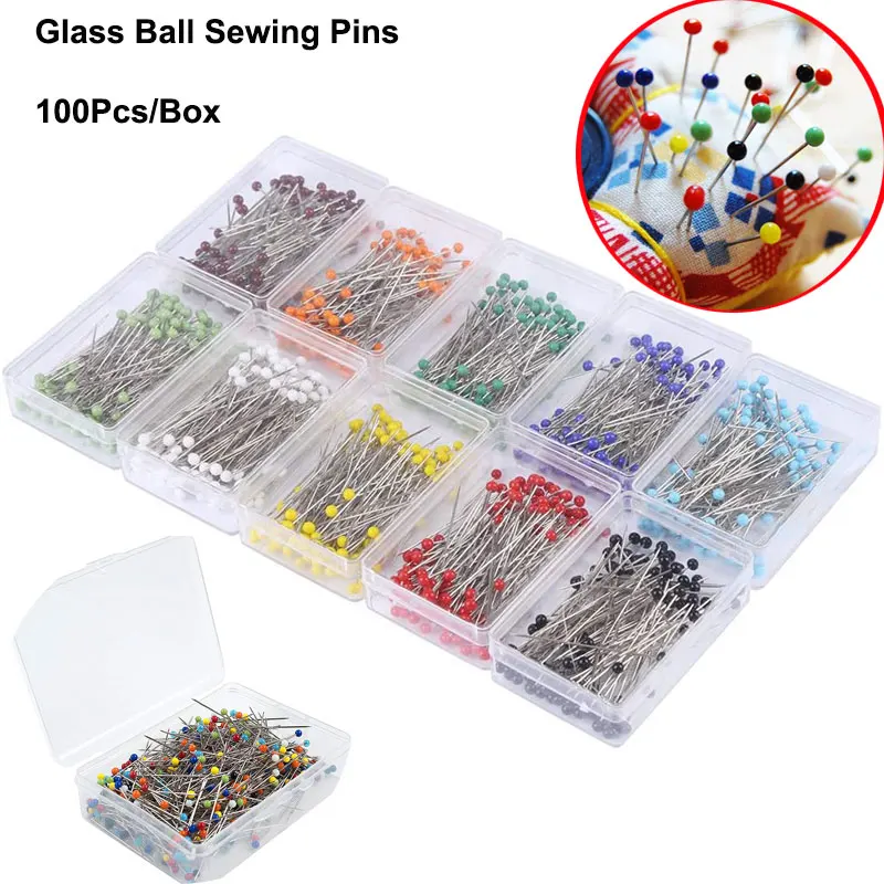 

100 шт./кор. штифты для шитья, жемчужные фиксирующие булавки, цветная стеклянная шариковая головка, «сделай сам», для шитья в технике пэчворк, ...