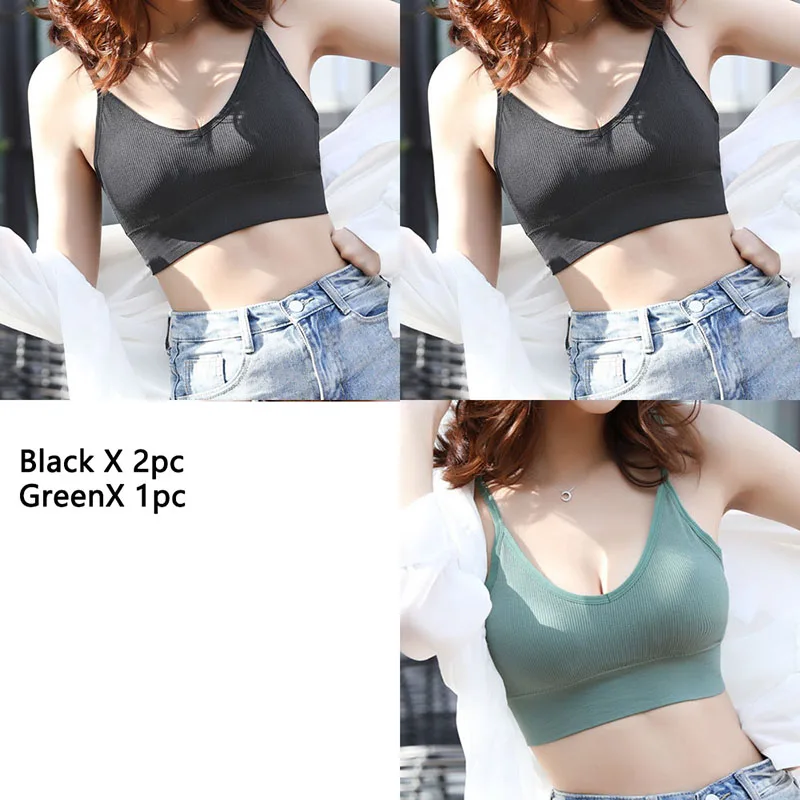 ZXYOUPING 3pcs Women's Sports Bra Tops U Back Comfortable Wire-Free Seamless Bra Push-up Bandeau Spaghetti Strap Bra Fitness Top