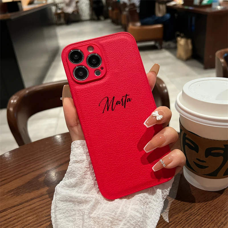 Personalized Luxury Leather Smartphone Case with Custom Name Engraving - Premium Gift Cover