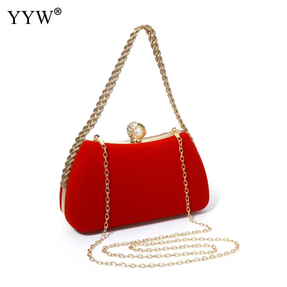 Women Evening Shoulder Bag 2023 Luxury Designer Bridal Bag Red Velvet Clutch Party Prom Wedding Crossbody Handbag Purse