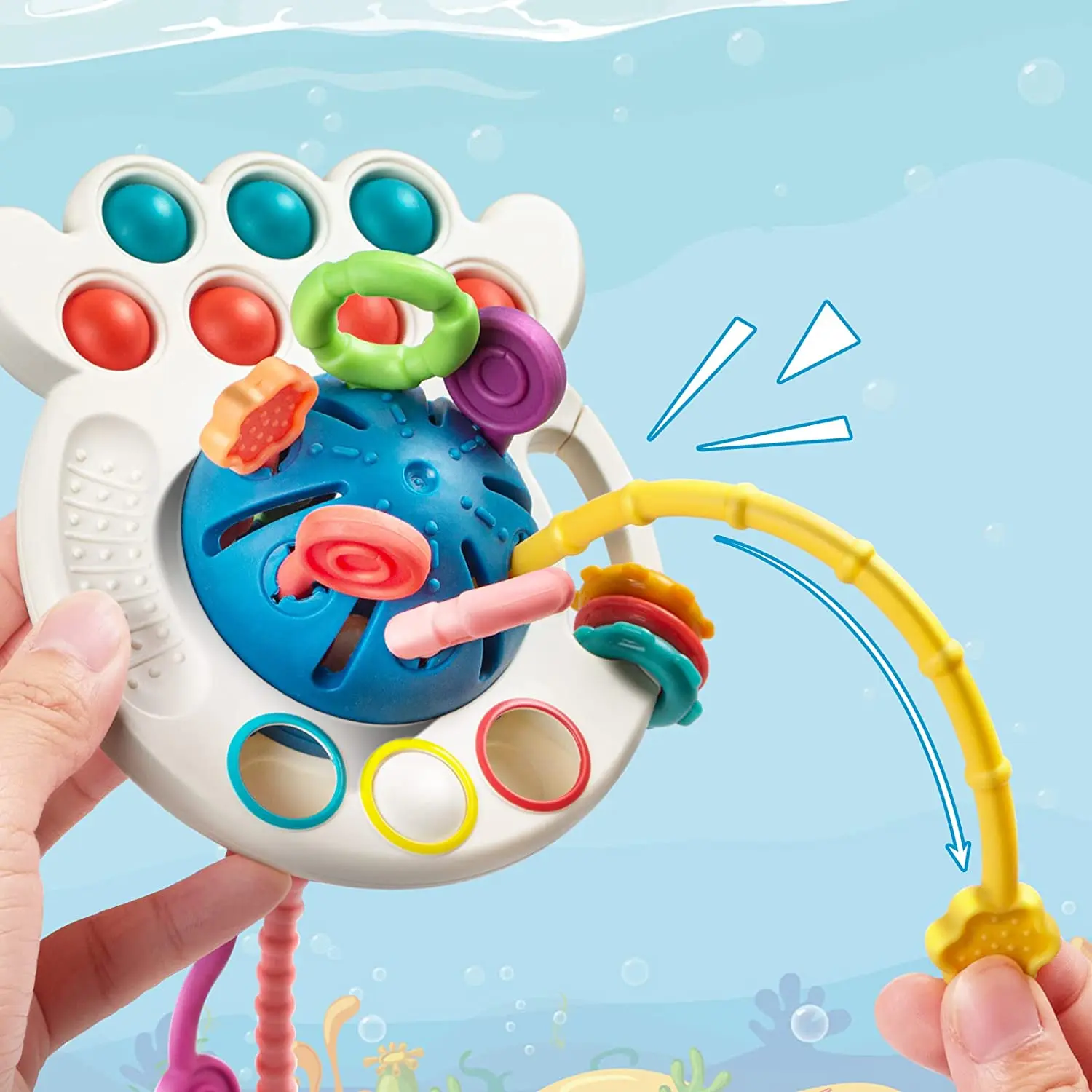 Hochet De Dentition Sensoriel Bébé 0-12 Mois - Jouet D'Éveil Montessori Pour Soulager Les Gencives - Cadeau Naissance Fille Garçon Bleu