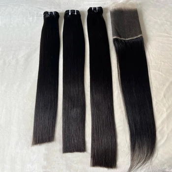 Chiusura in pizzo 5x5 HD con pacchi Capelli vietnamiti grezzi Fasci di capelli umani lisci con chiusure frontali in pizzo HD 2x6/5x5/13x4