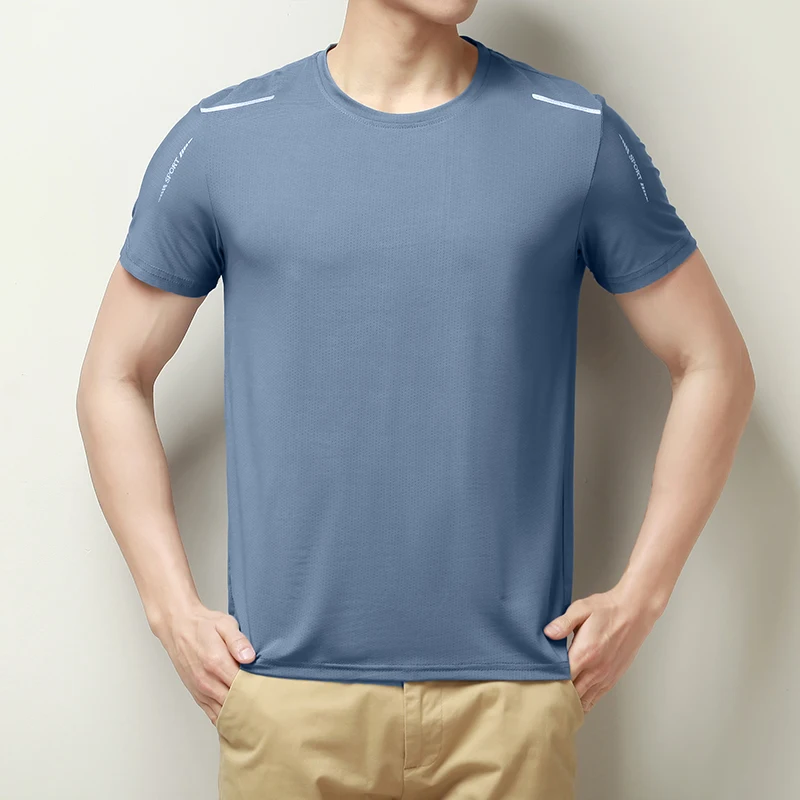 여름 남성 야외 배구 스포츠 땀 흡수 속건 아이스 실크 티셔츠 가볍고 통기성 좋은 반팔 티셔츠
