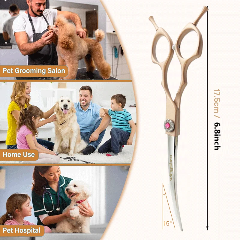 Professional Curved Dog Grooming Scissors 440C Stainless Steel Pet Cutting Shears Safety Trimming For Dogs Cats