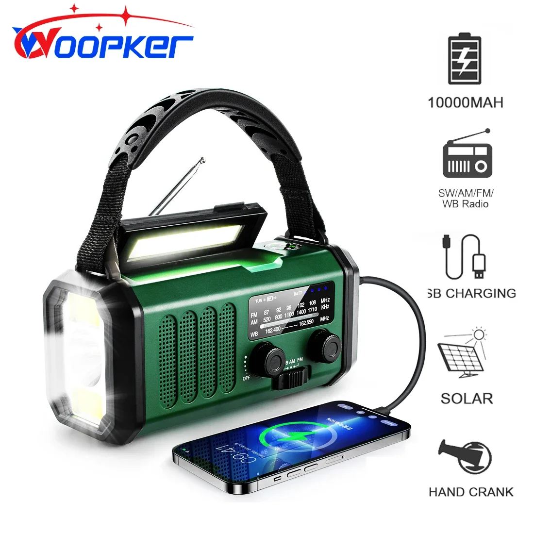 10000mAh FM Emergency Radio Solar Hand Crank Generator AM/FM/NOAA LED Portable SOS Alarm Power Bank Woopker E30 emergency radio