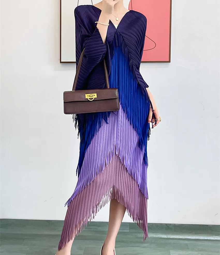 2025 New Summer Miyake Pleated Tassel Patchwork Color Block - Main Image