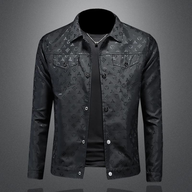 

2024 New Arrival Men's Jacket, luxury Printed Turn-down Collar Casual Slim jacket, Hollow Black High-quality Coat men clothing