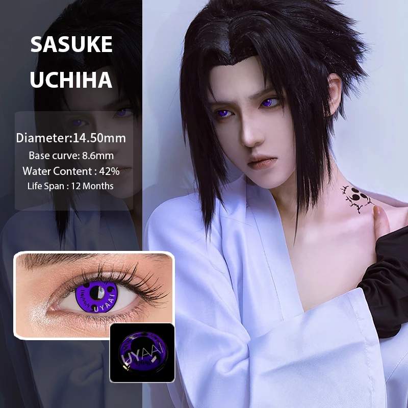 UYAAI 2 Pieces/Pair Cosmetics Contact Lens 14.5mm Annual Red Cosplay For Sharingan Eyes Lenses